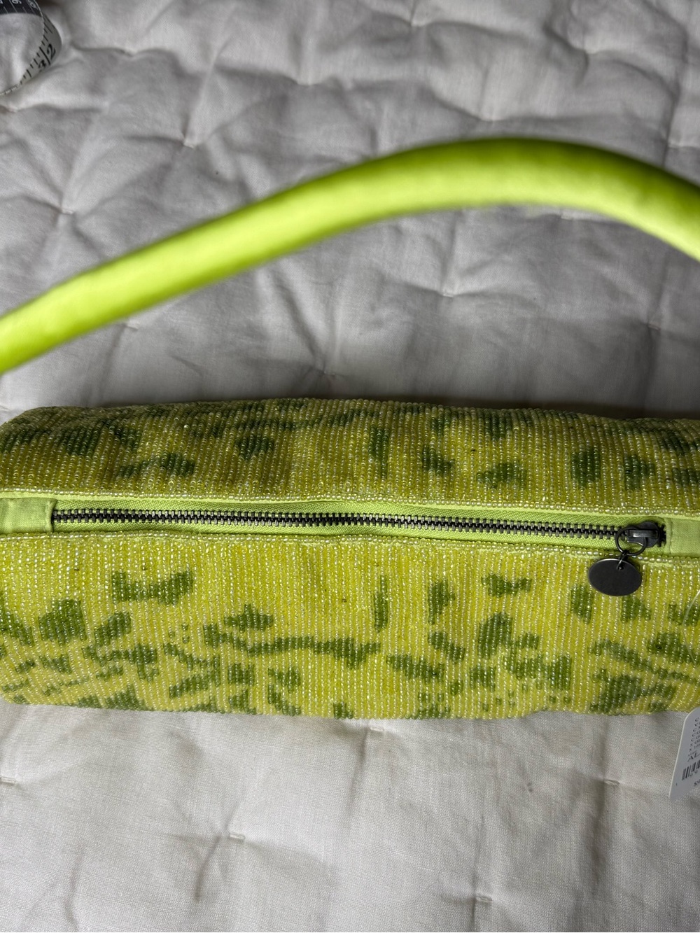 Free People Bailey Beaded Barrel Shoulder Handbag Purse Lime Green - NWT - Picture 9 of 10
